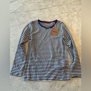 New Mini Boden Blue/White Striped Pointelle Long Sleeve Shirt, Size 7-8, Girls